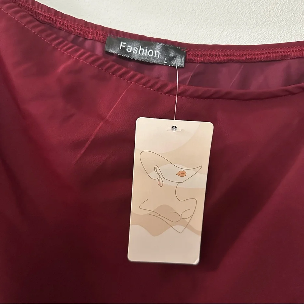 Elegant Burgundy Off-Shoulder Dress Size Large - Picture 4 of 8